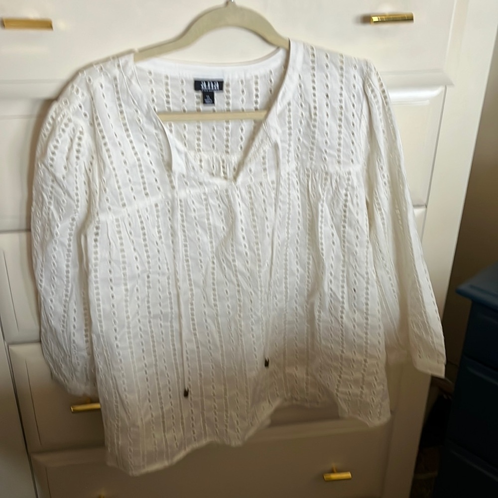 Ana Eyelet Peasant Blouse Size XL